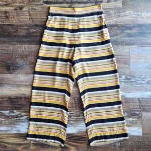 The Great. 100% Silk Multicolor Striped Wide-Leg Cropped Pant Pocket